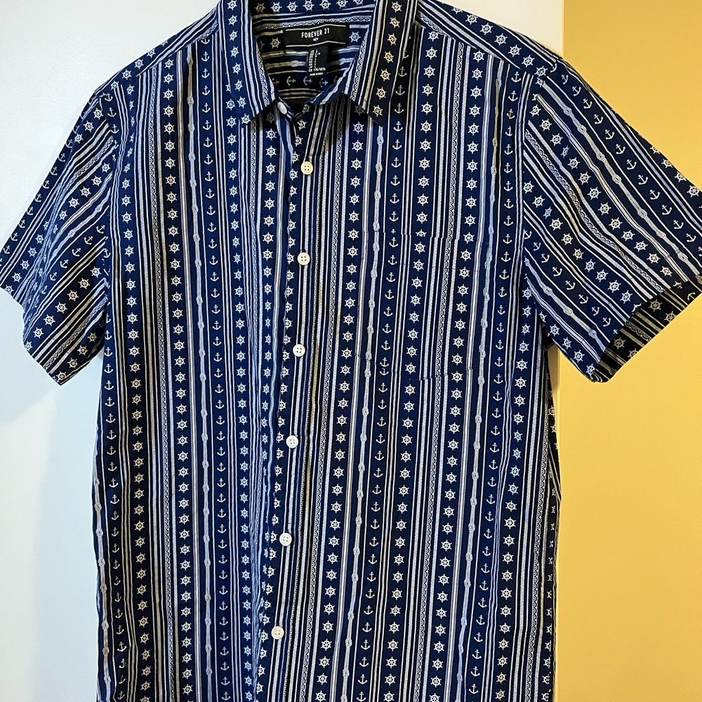 Navy blue sea-themed button down